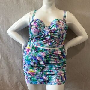 torrid High-Rise Ruched Swim Skirt With Brief Watercolor Summer Flattering